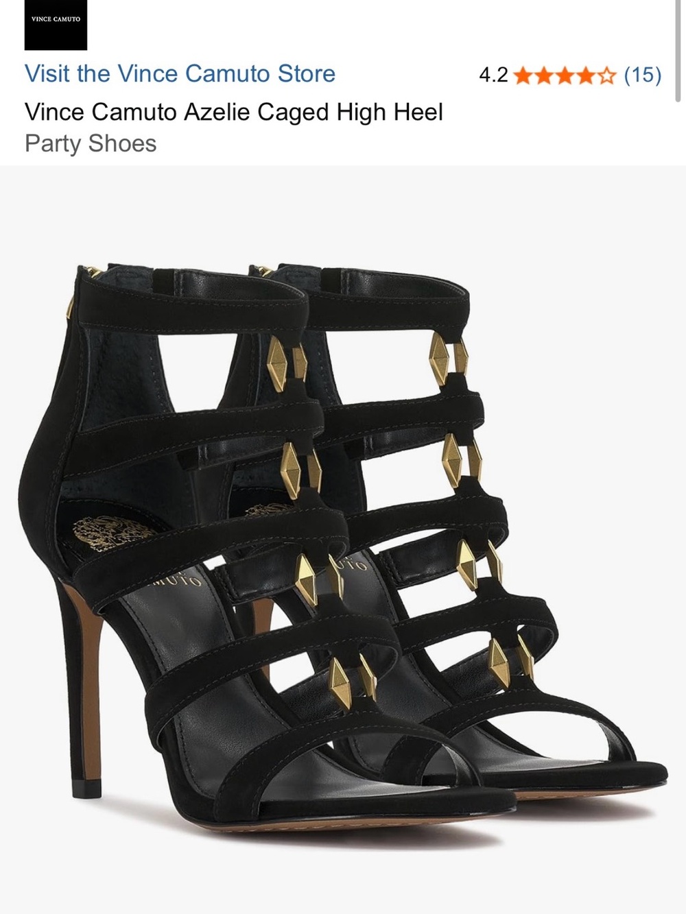 Vince Camuto Black Strappy Caged High Heel Sandals with Gold Studs